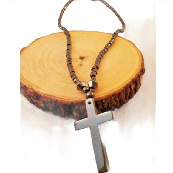 Hermalite Cross Necklace Dark Gray Screw Barrel - Picture 2 of 8